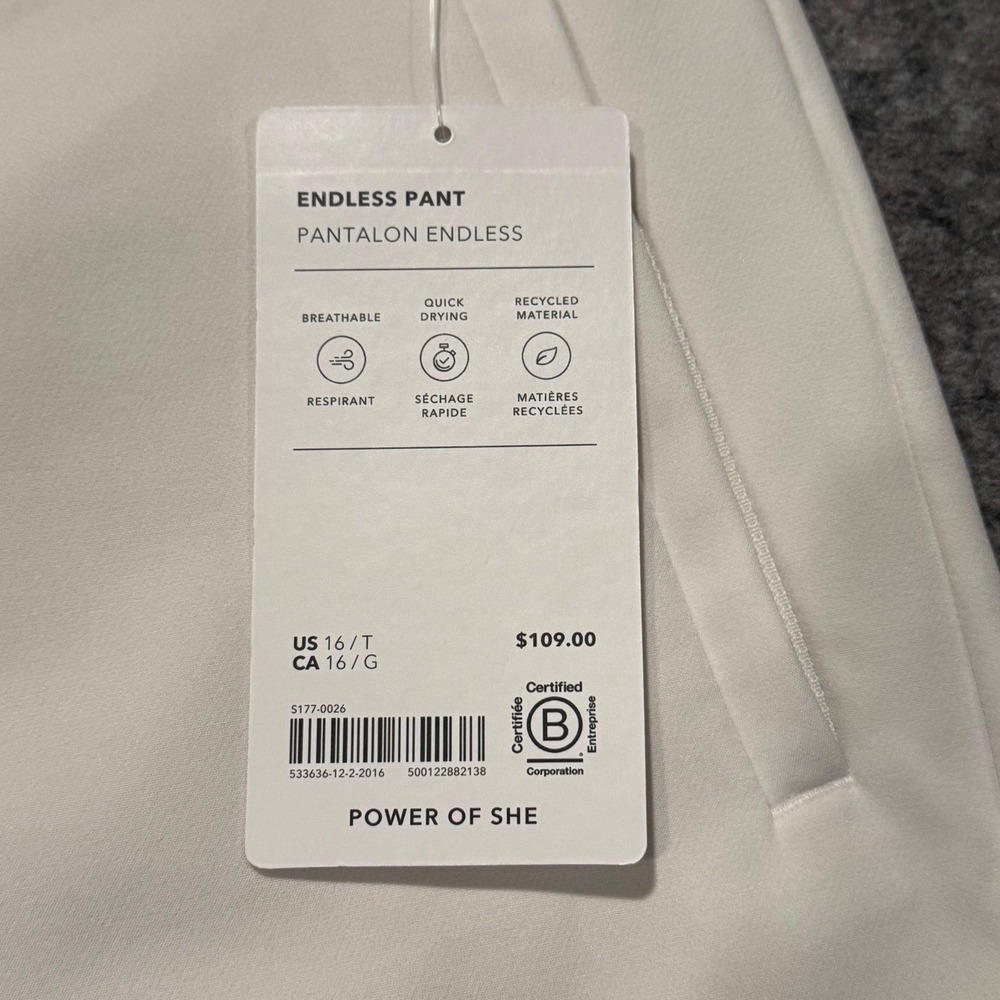 Athleta Endless Pant White 16 Tall Slim Leg High Rise Travel Commuter NWT - Picture 2 of 8